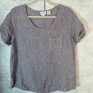 Nicole Miller women’s linen blouse striped red white blue lightweight feminine